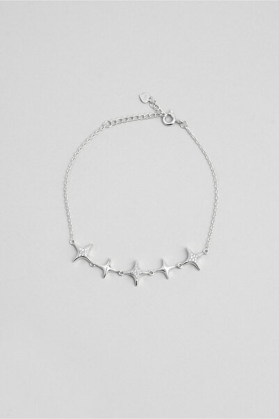 So CHIC... Kuzey Yıldızı 18 Ayar Beyaz Altın Kaplama 20 Cm Gümüş Minimal Bile...