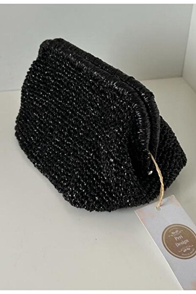 PeriStore Siyah Şık Portföy Çanta El Örmesi Küçük Boy 20cm