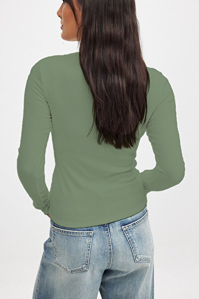 CHEISU Γυναικεία μπλούζα με μακρυμάνικο καμιζόλ Aqua Green