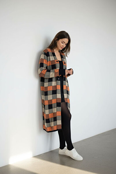 ENDAMIM Cardigan Long Knitwear Button Detail Without Closure