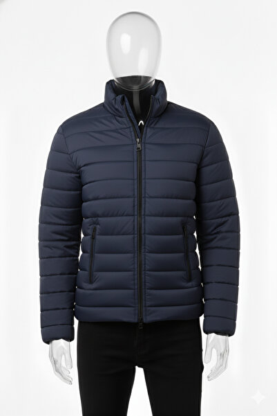 Gameyal Férfi sötétkék steppelt bélésű dupla zsebes kabát