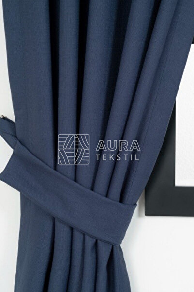 Fluiana Naturel Keten Fon Perde %100 Keten|Lacivert Renk Sık Pile 1/3