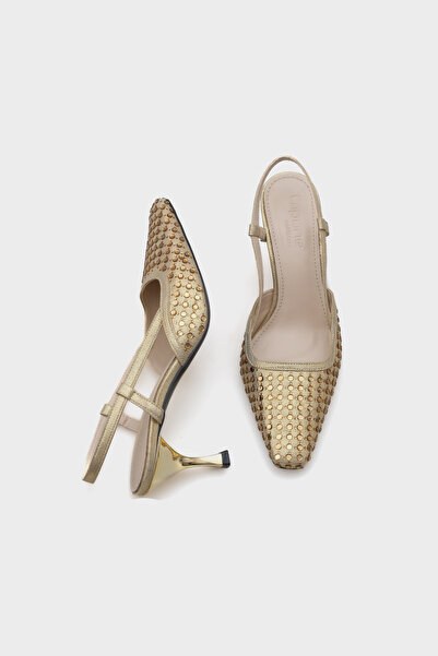 Capone Outfitters Sandi Arkası Açık Küt Burunlu Taşlı Orta Topuklu Kadın Ayakkabı