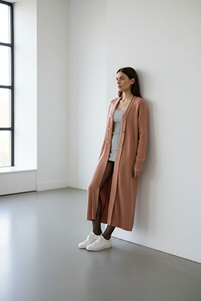 ENDAMIM Cardigan Long Knitwear Button Detail Without Closure