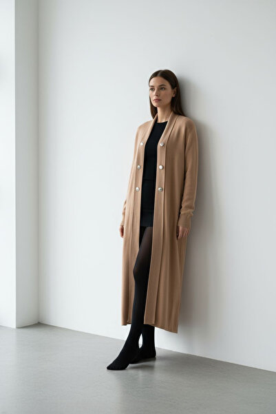 ENDAMIM Cardigan Long Knitwear Button Detail Without Closure