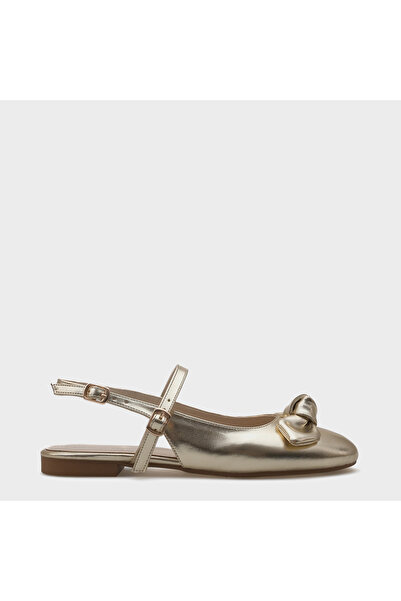 Capone Outfitters Open Back Banded Oval Toe Bow Detailed Women's Ballerinas