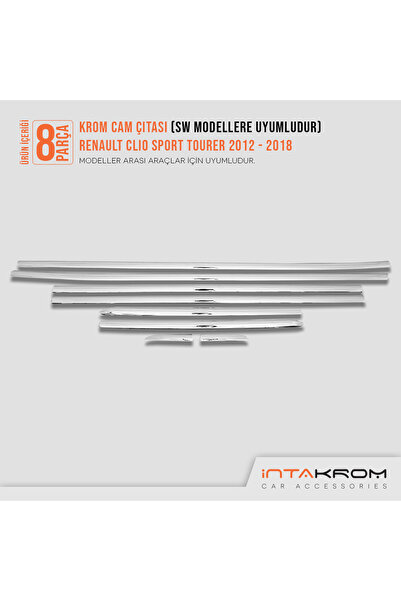 İntachrom Renault Clio 4 Sport Tourer Krom Cam Çıtası 8 Parça 2012-2018