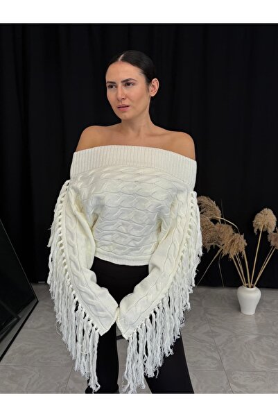 LUZ Püsküllü Kayık Yaka Kazak