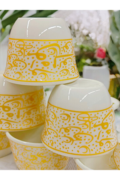 SAMSA Altın Harf desenli model kulpsuz porselen mırra kahve fincanı 6 kişilik set