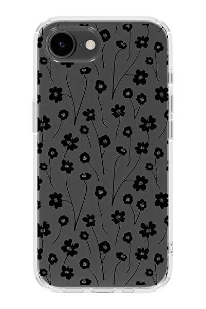 FLAMENKO حافظة هاتف شفافة سوداء متوافقة مع iPhone 17E بنقشة زهور