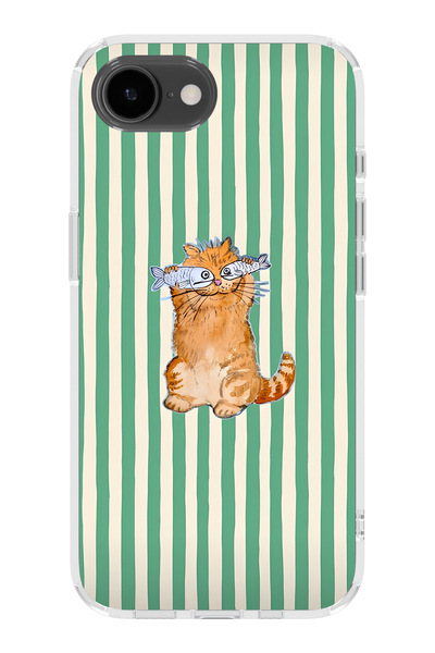 FLAMENKO iPhone 17E Uyumlu Balık Gözlü Kedi Desenli Şeffaf Telefon Kılıfı