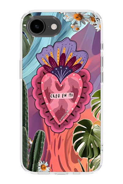 FLAMENKO حافظة هاتف شفافة متوافقة مع iPhone 17E بتصميم قلب ملون ورقم بنقشة زهور
