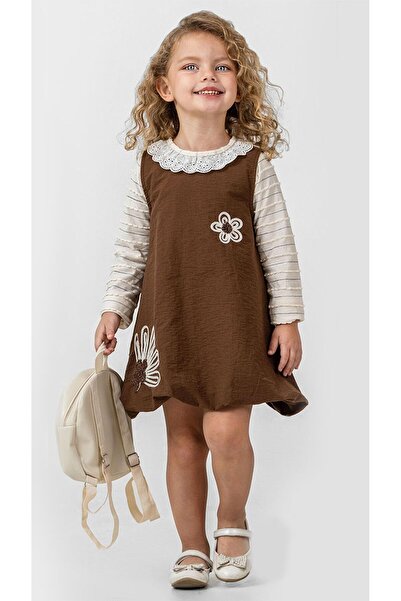 bebegci 3-Piece Girl's Set with Fisto Collar Sweater Dress and Bag