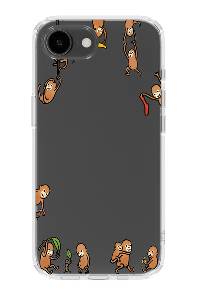 FLAMENKO iPhone 17E Compatible Monkeys Patterned Transparent Phone Case
