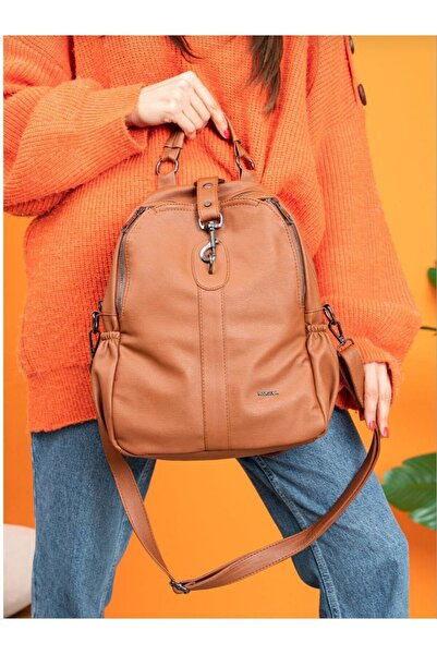 MEGA ÇANTA Women's Tan Backpack and Shoulder Bag