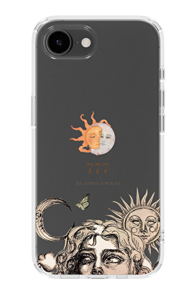 FLAMENKO iPhone 17E Uyumlu Güneş ve Ay 777 Desenli Şeffaf Telefon Kılıfı