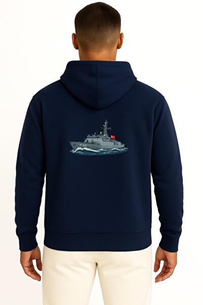 Bahriyeli Collection Hooded F500 Tcg Bozcaada Warship Unisex Sweatshirt with Pocket and Backpack Design