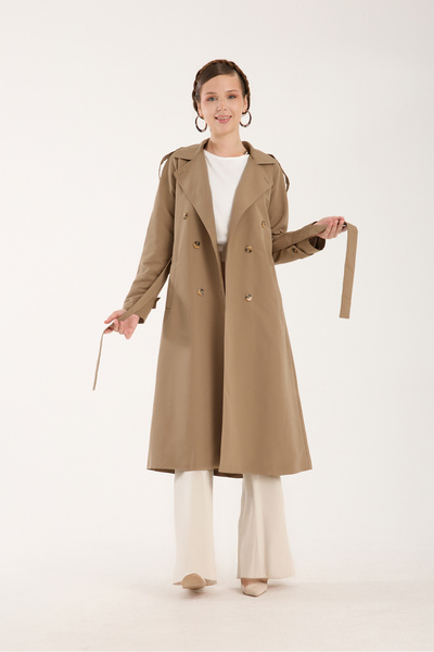 Soydan Güner Kadın Su Geçirmez Kırışmaz Ara Boy Reglan Kol Trençkot Koyu Bej 5750