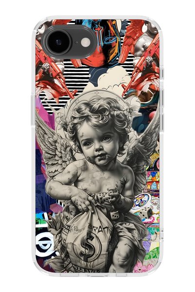 FLAMENKO iPhone 17E Compatible Melek Kolaj Patterned Transparent Phone Case