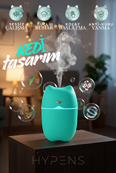 HYPENS Kedi Tasarımlı LED Hava - Oda- Araç Nemlendirici Buhar Makinesi Sessiz...