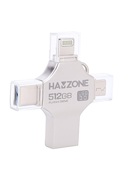 HAMZONE 4-in-1 USB Flash Drive, 512GB – Lightning, Type-C & USB