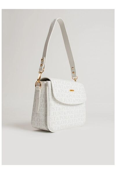 Just Polo Women's White Print Patterned Long Strap Shoulder Bag-2197
