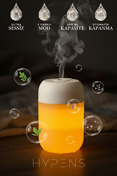 HYPENS Gece Lambalı LED Hava - Oda- Araç Nemlendirici Buhar Makinesi Sessiz A...