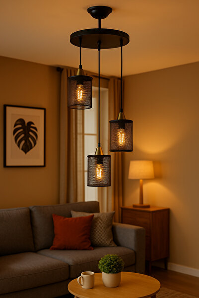 Uçar Siyah Sarkıt Kafes 3'lü Rustik Avize