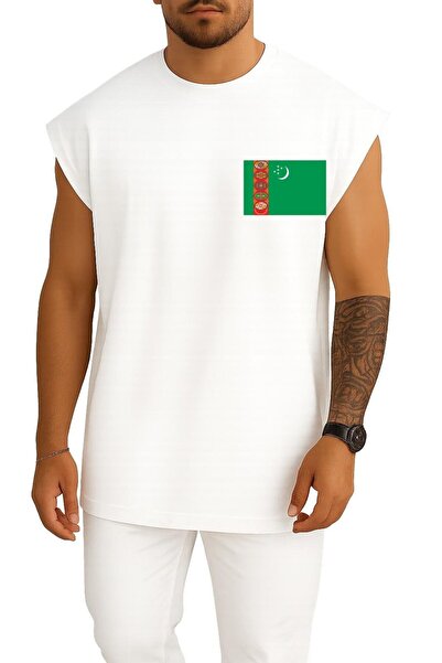 Bahriyeli Collection Oversize Flag of Turkmenistan Tank Top with Pocket Design