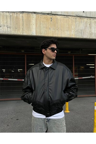 Genel Markalar Yeni Sezon Erkek Oversıze Vıntage Unisex Deri Ceket