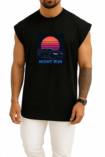 Bahriyeli Collection supradimensionat Jdm Night Run – Tricou cu design neon l...