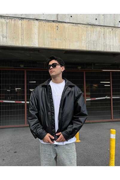 Genel Markalar Yeni Sezon Erkek Oversıze Vıntage Unisex Deri Ceket
