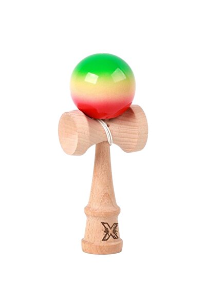 Kendama X Original, Profesional, Rabatabil, Din Lemn, 18 cm, Verde/Galben/Roșu