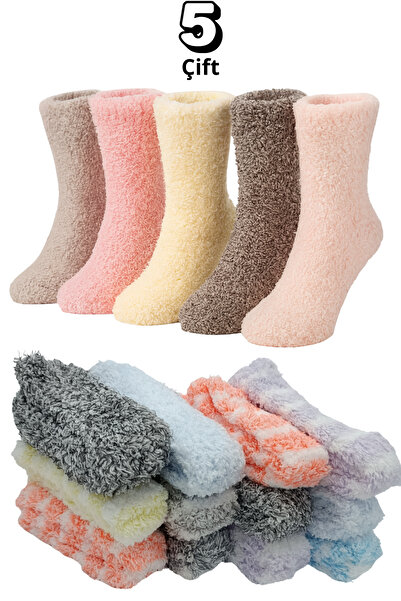 stellare Kadın Kışlık Renkli Peluş Uyku Çorabı 5 Çift