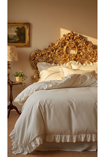Ricco Lifes Sada povlečení na dvoulůžko ze 100% bavlny s volánky a zlatým zdobením