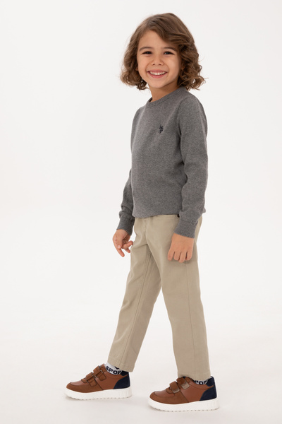 U.S. Polo Assn. Erkek Çocuk Gri Melanj Bisiklet Yaka Basic Kazak 50315586-VR086