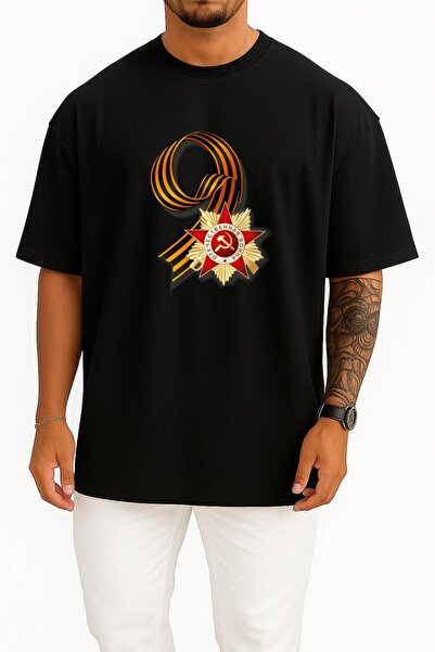 Bahriyeli Collection تي شيرت كبير الحجم بتصميم يوم النصر 9 مايو ويوم روسيا لل...