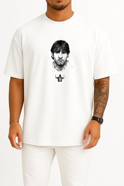 Bahriyeli Collection تي شيرت كبير الحجم للجنسين بتصميم صدر ليونيل ميسي بالقلم...