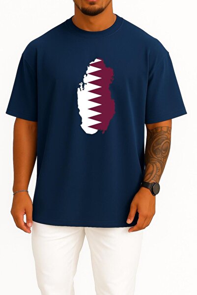 Bahriyeli Collection تي شيرت كبير الحجم بتصميم علم قطر للجنسين