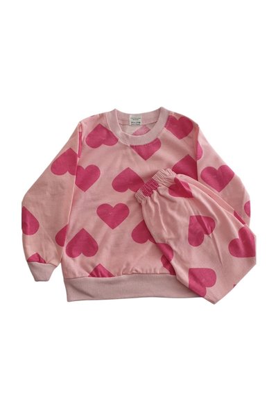 Arya Nisa Kids Girls' Pink Heart Printed 100% Cotton Seasonal Pajama Set