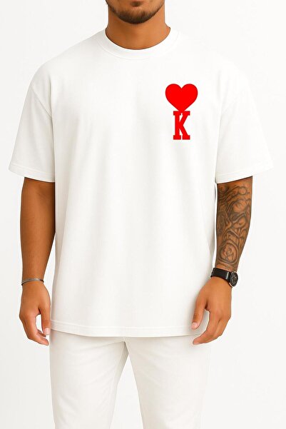 Bahriyeli Collection Oversize Heart and Letter K Pocket Design Unisex T-Shirt