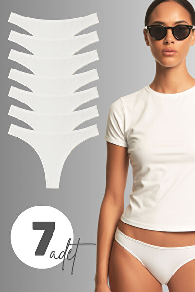 LİBELLA İÇ GİYİM Women's Cotton Stretch Fabric Thong Panties White Color 7-Pack