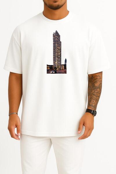Bahriyeli Collection oversized Μπλουζάκι Unisex με σχέδιο μεγάλου πύργου της ...