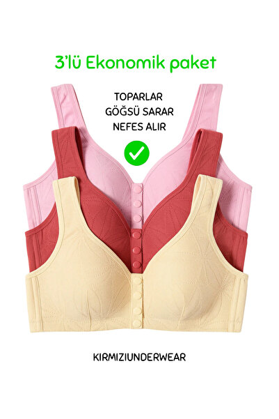Kırmızı Women's Snap-On Unpadded Shaping / Sculpting Breathable 3-Piece Bra S...