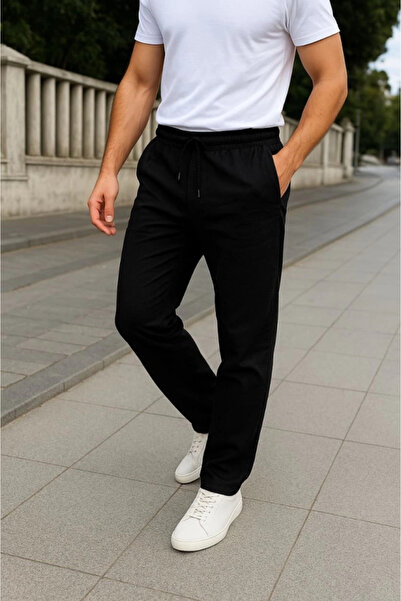 Silerra Men's Linen Trousers – with Pockets, Elastic Waistband and Drawstring, Breathable Comfortable Fit, Summer and Spring Season