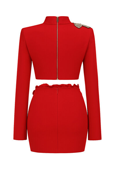 DESİGNEDBYD Kadın Dekolteli Parıltılı Çiçek Aplikeli Mini Abiye Takım Parti Mezuniyet After Parti Gece Elbisesi