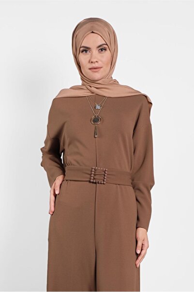 Alvina Belted Jumpsuit with Pearl Detail and Zipper 40216