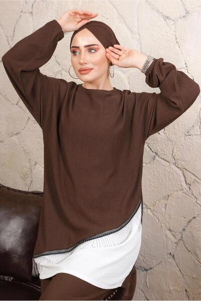 TRENDTESETTÜR WOMEN'S COFFEE CHAIN DETAILED GARNISHED BUDGE DOUBLE SET T 8803