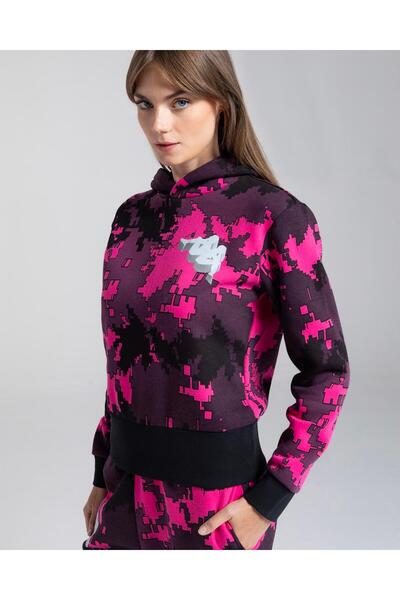 Kappa Αυθεντικό Γυναικείο Μαύρο - Ροζ Comfort Fit Hoodie Graphik Grace