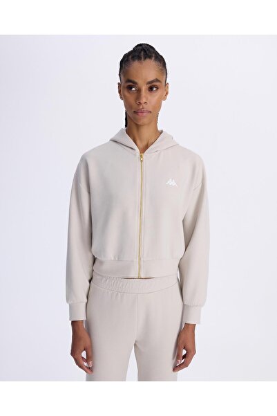 Kappa Belen Women's Stone Color Comfort Fit Zippered Tracksuit Top